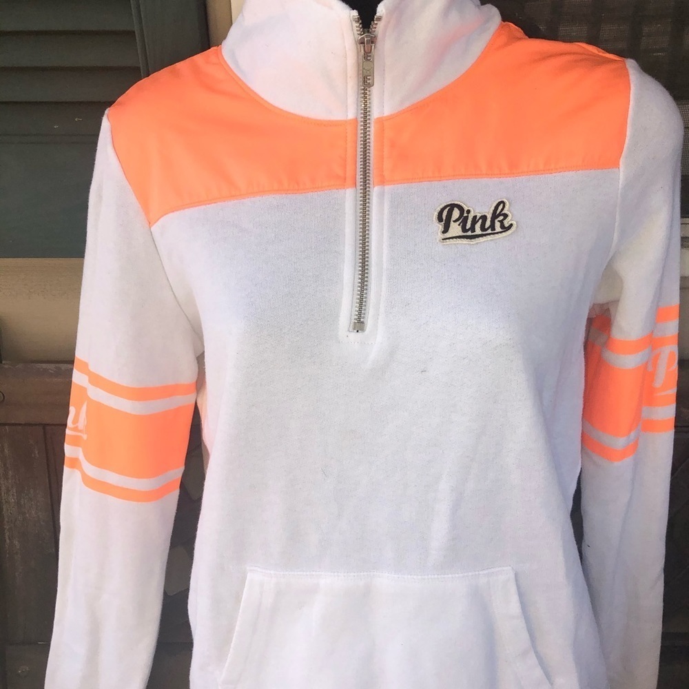 Pink Victoria Secret white and orange 1/4 zip